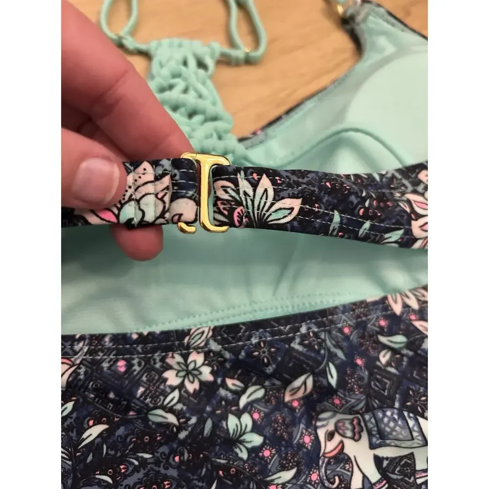 Tropical Elephant Floral Tankini Top Swimsuit Size M Arizona MSRP $38